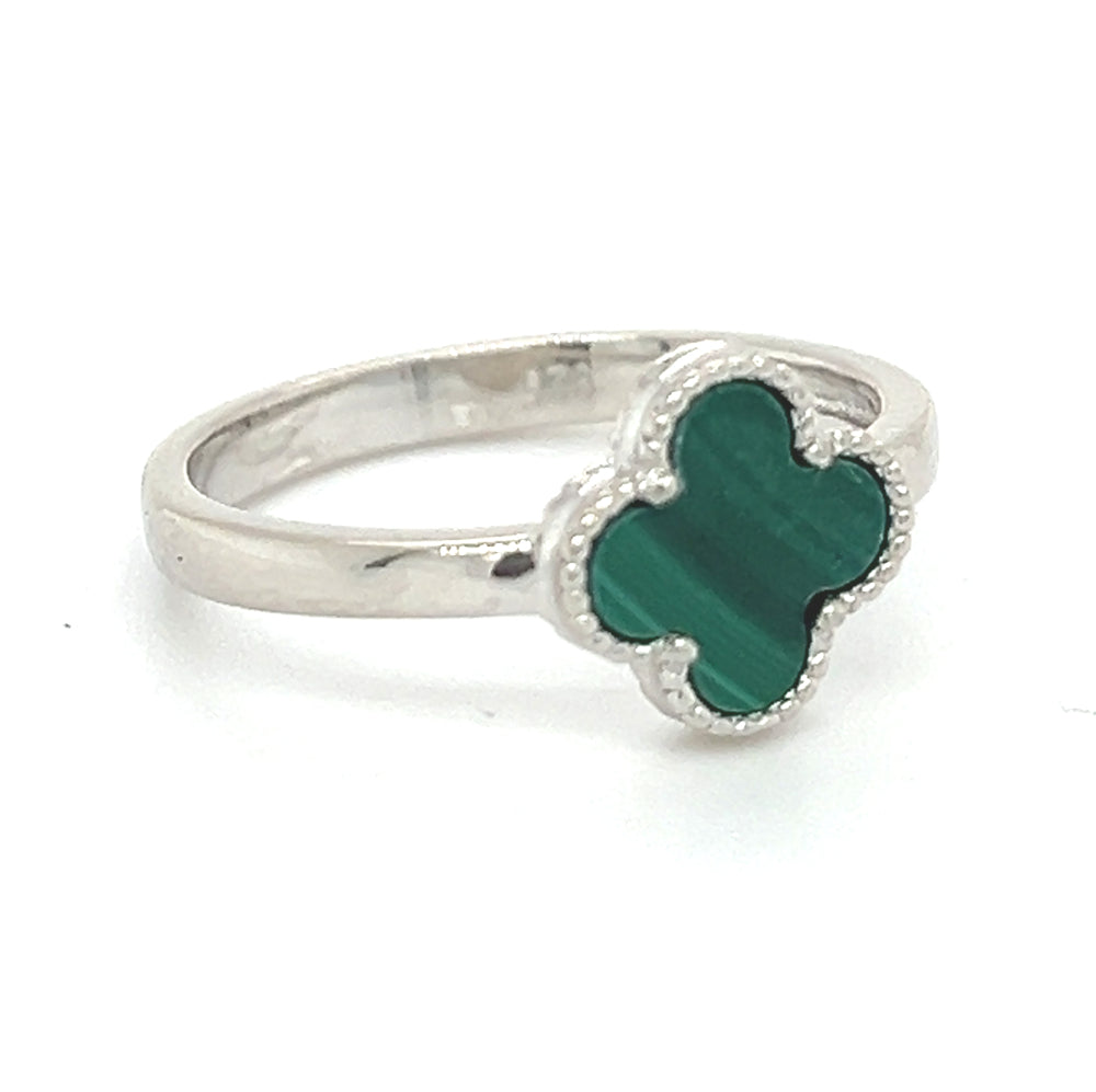 Silver Malachite Clover Ring side