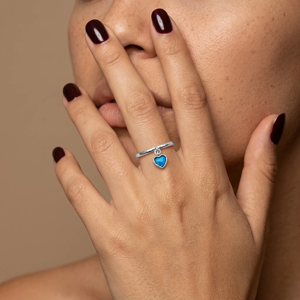 Aviv Silver Opal Heart Dangle Ring model