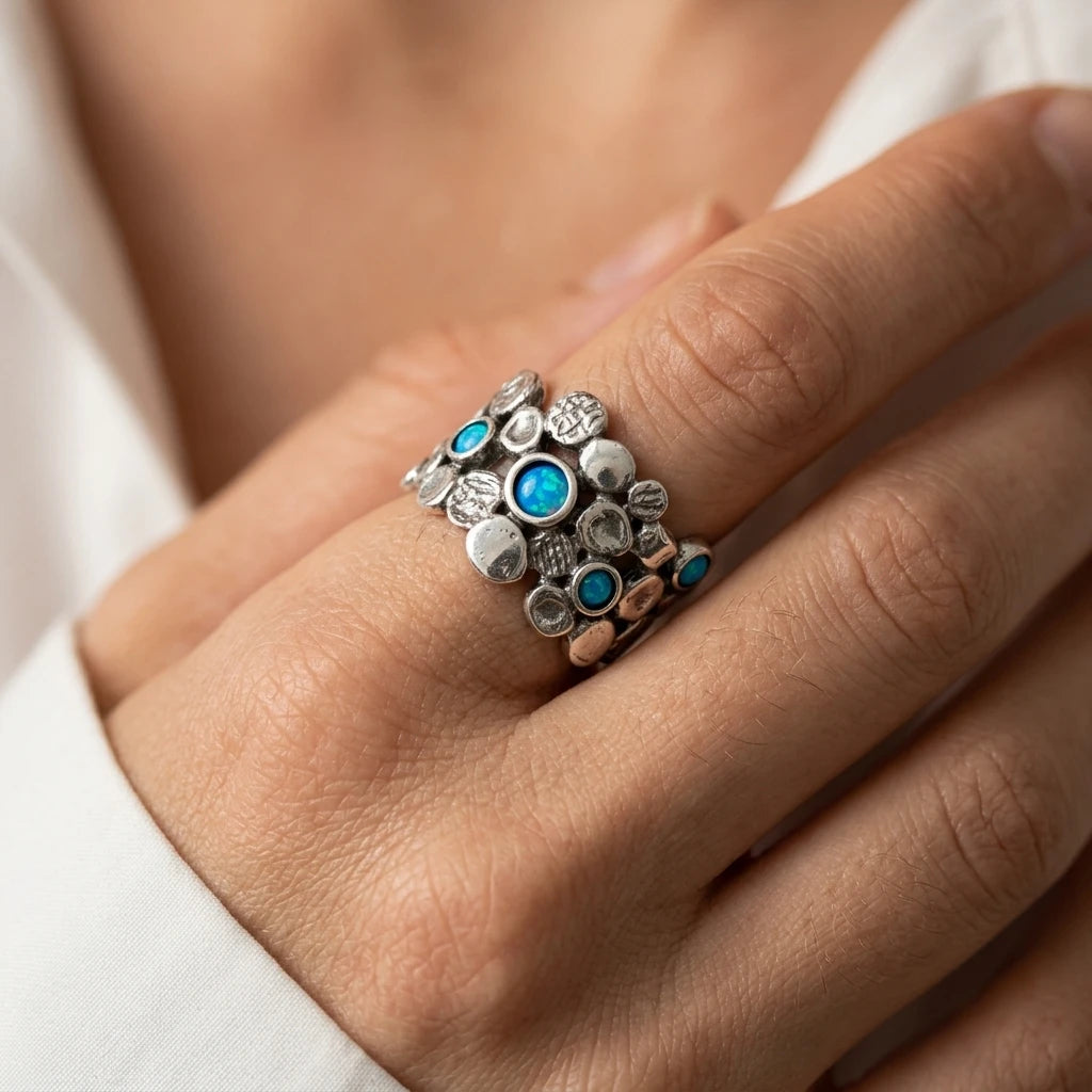 Aviv Silver Opal & Flower Ring Model