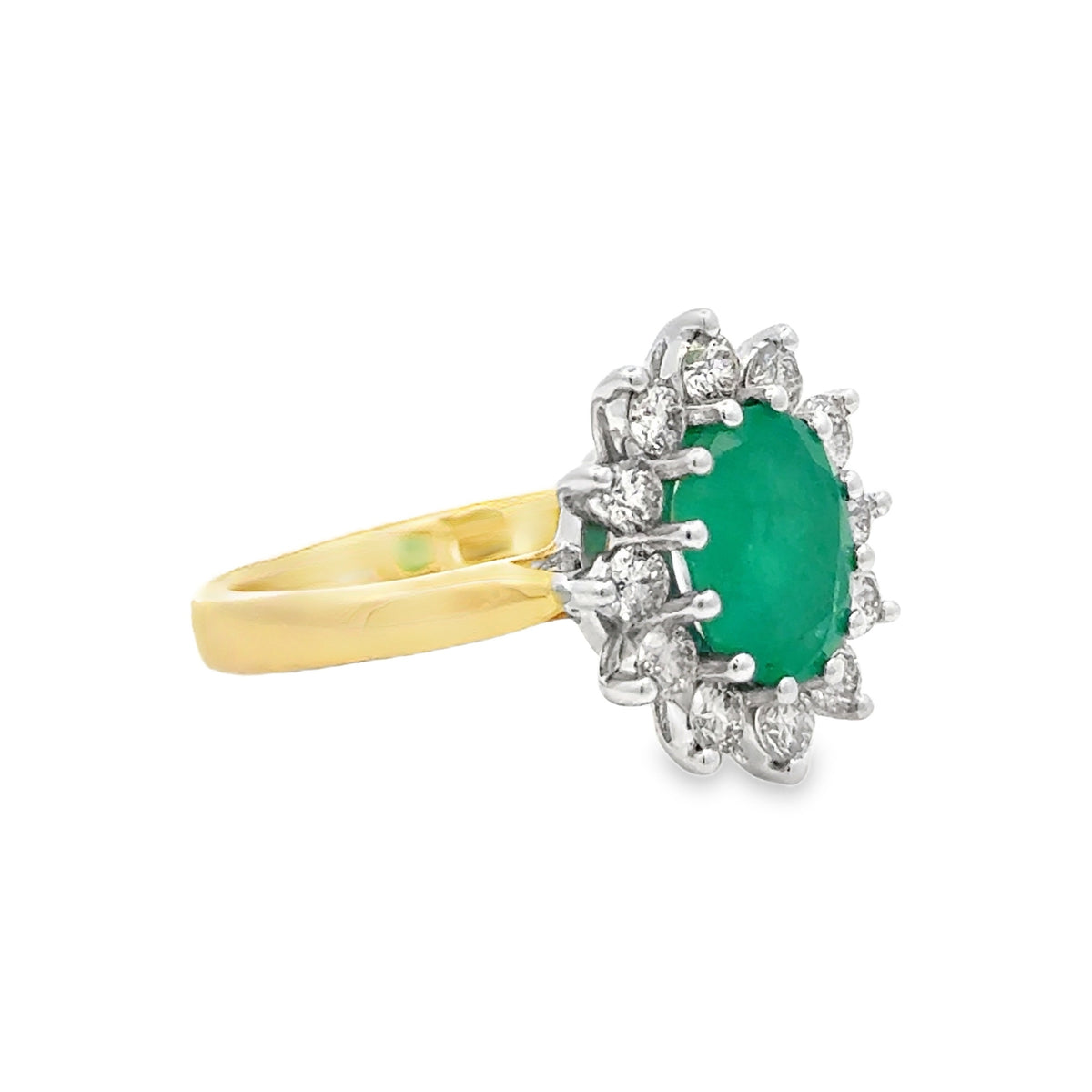 1.90CT Emerald & Diamond 0.75CT Cluster Ring 9ct Gold side