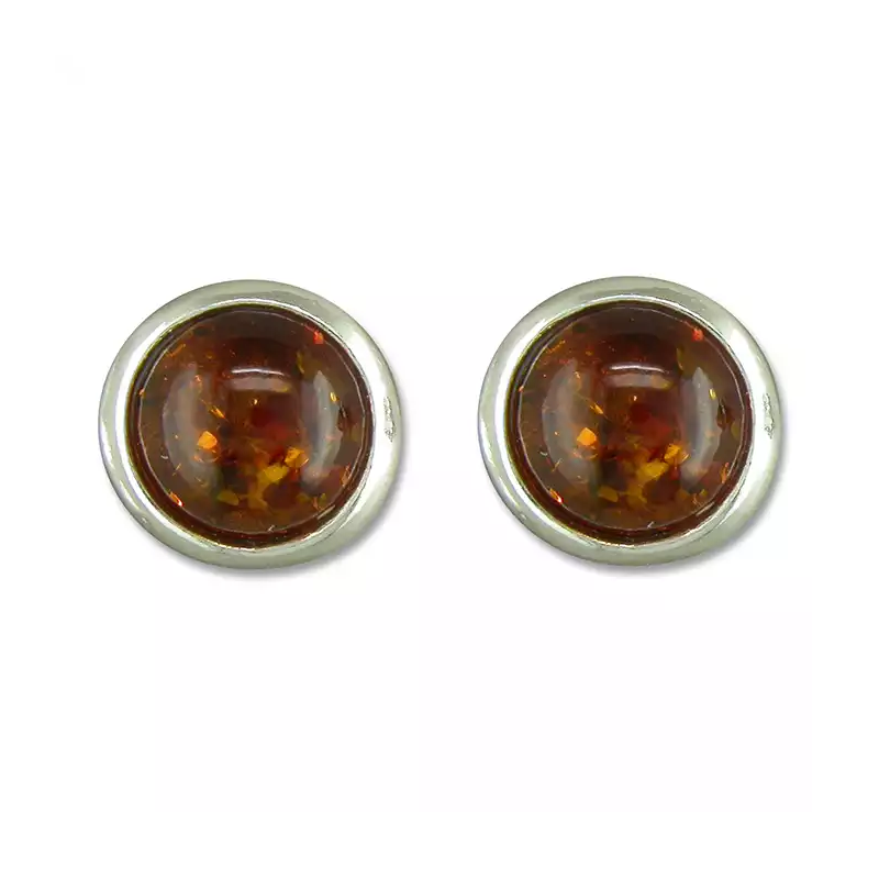 Sterling Silver Round Amber Stud Earrings
