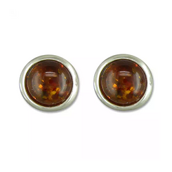 Sterling Silver Round Amber Stud Earrings