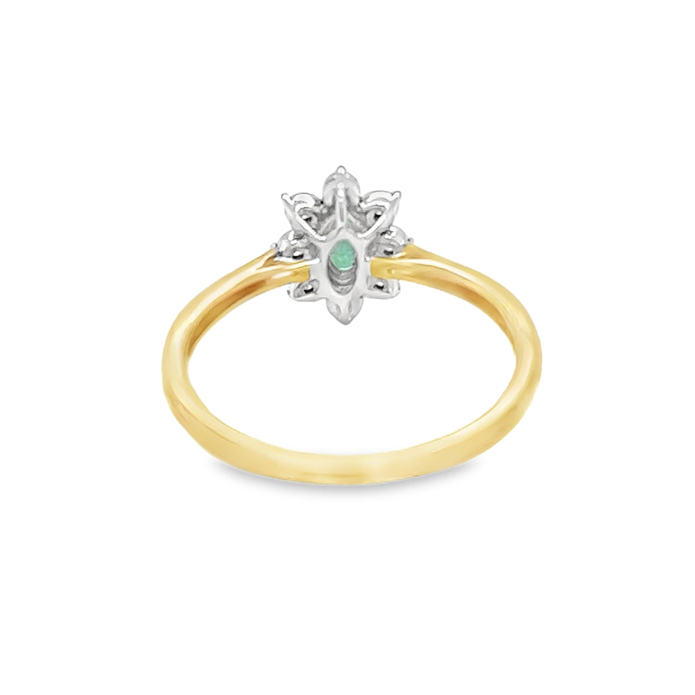 Emerald & Diamond Oval Illusion Set Cluster Ring 9ct Gold