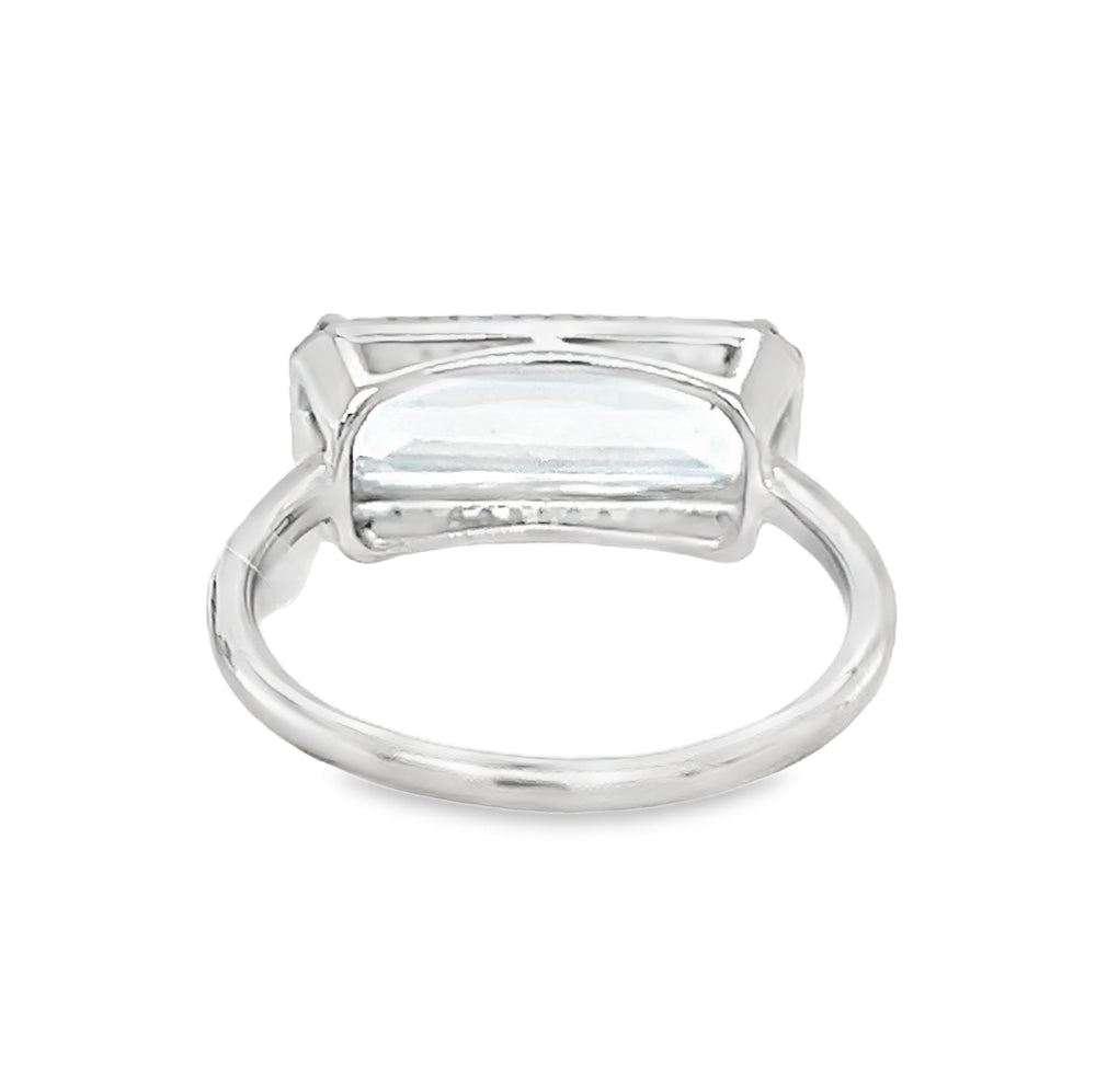 Blue Topaz & Diamond Oblong Ring 9ct White Gold rear