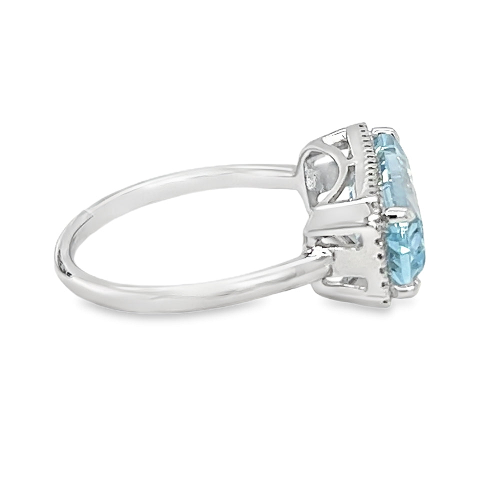 Blue Topaz & Diamond Oblong Ring 9ct White Gold side 1