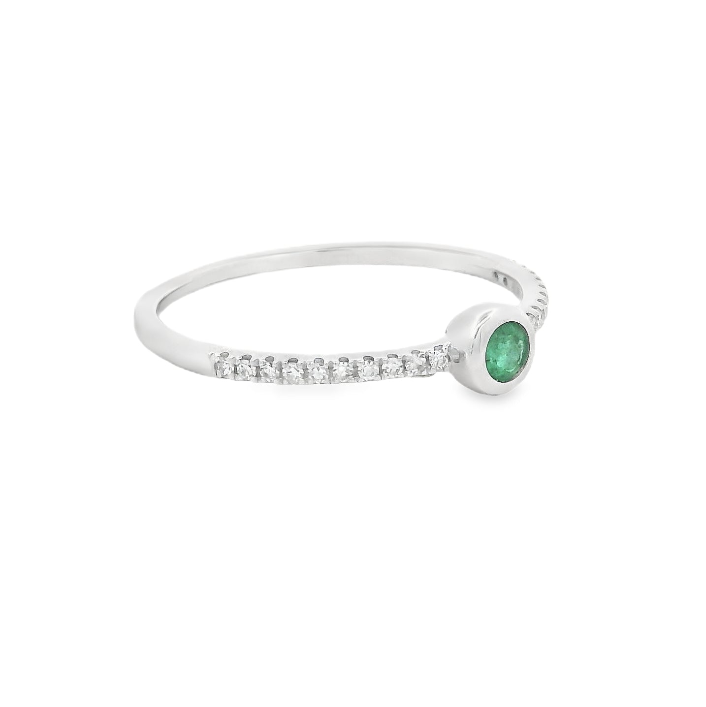 Round Emerald & Diamond Ring 9ct White Gold side