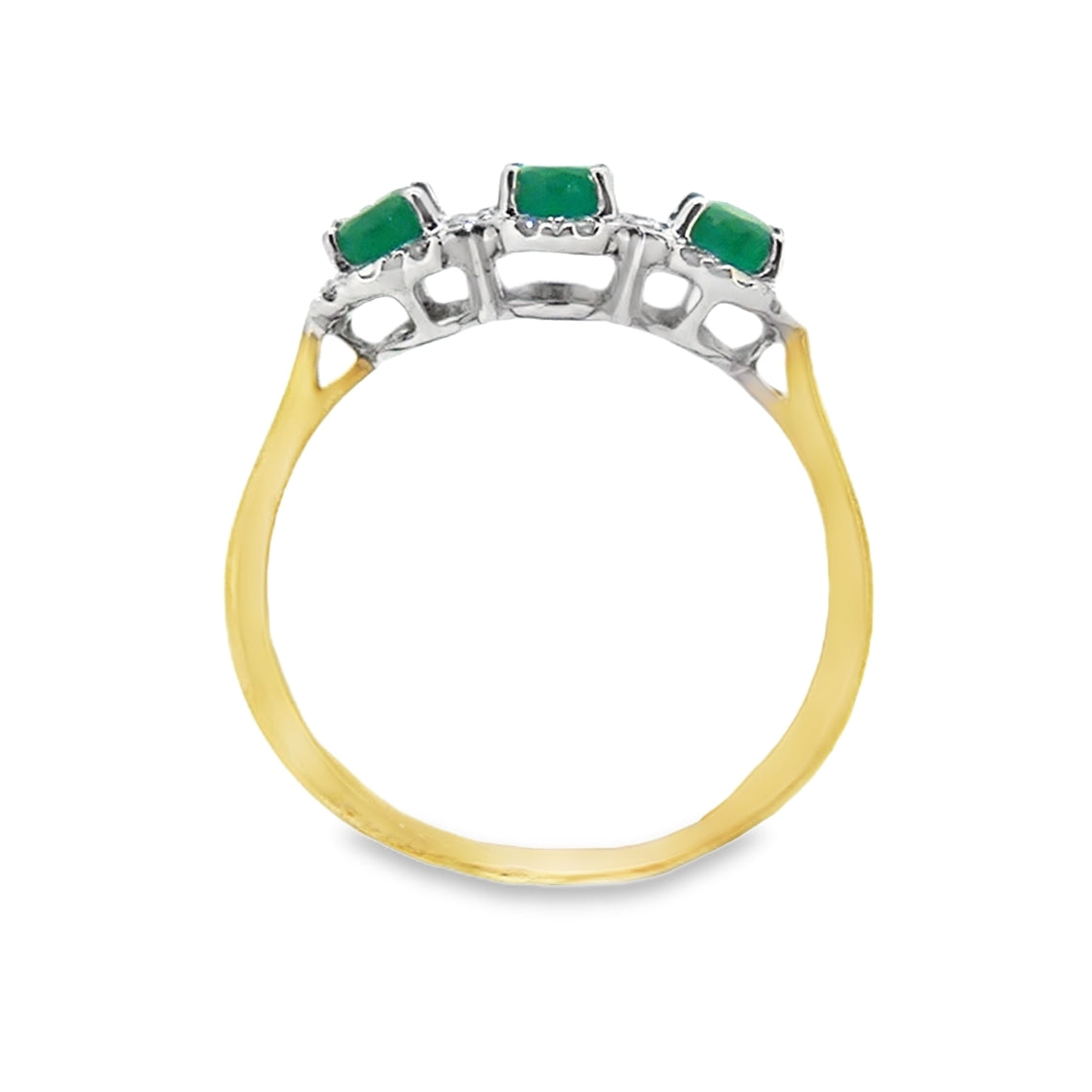 Emerald & Diamond Triple Cluster Ring 9ct Yellow Gold