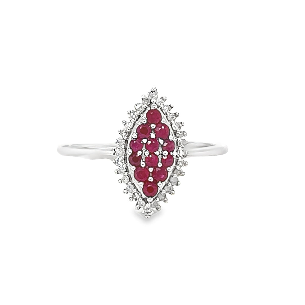 Ruby & Diamond Marquise Cluster Ring 9ct White Gold