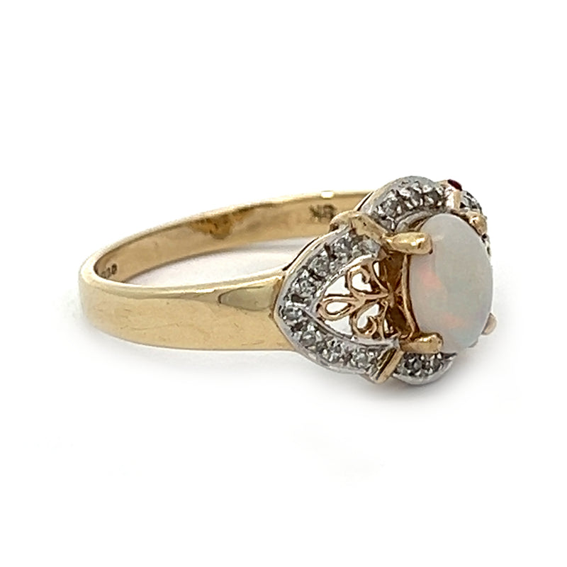Pre Owned Opal & Diamond Ring 9ct Gold side