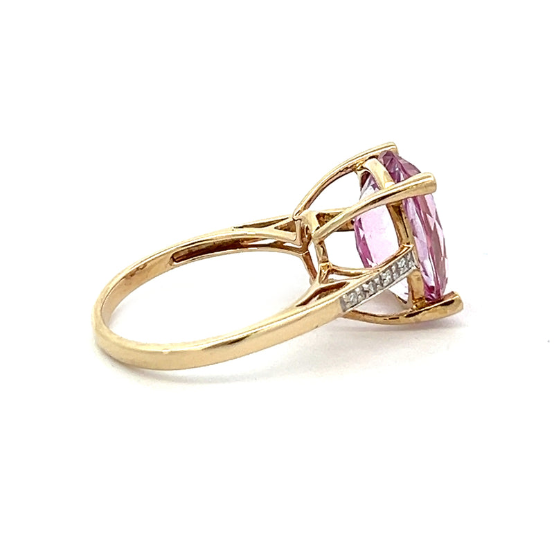 Pre Owned Pink Topaz & Diamond Ring 9ct Gold side 1