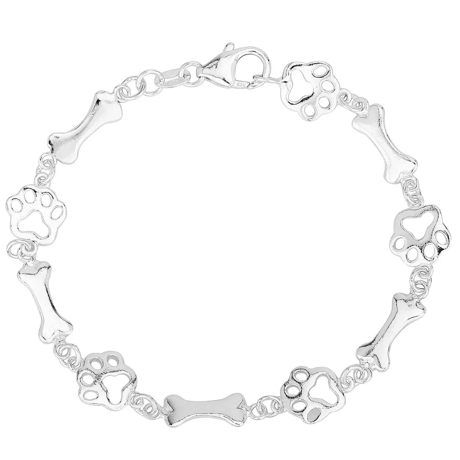 Sterling Silver Dog Paw & Bone Link Bracelet