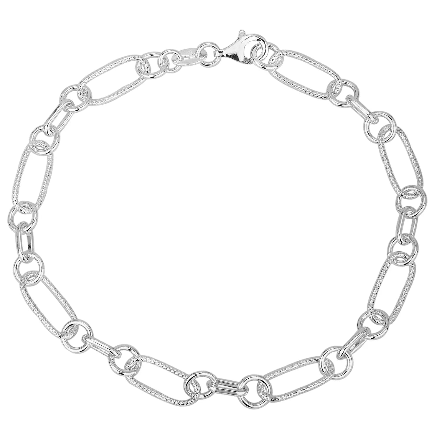 Sterling Silver Textured Paper Clip Link Handmade Bracelet