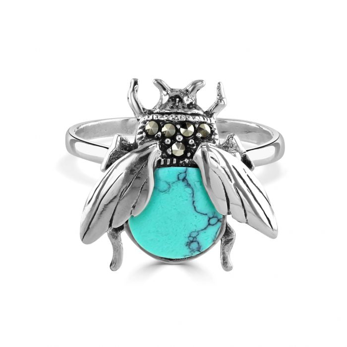 Silver Marcasite & Turquoise Bee Ring