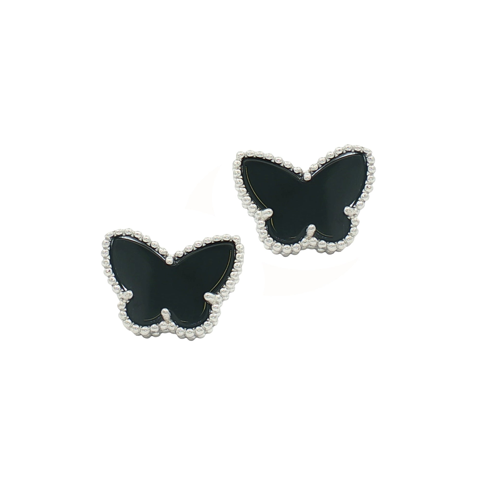 Silver Black Butterfly Stud Earring
