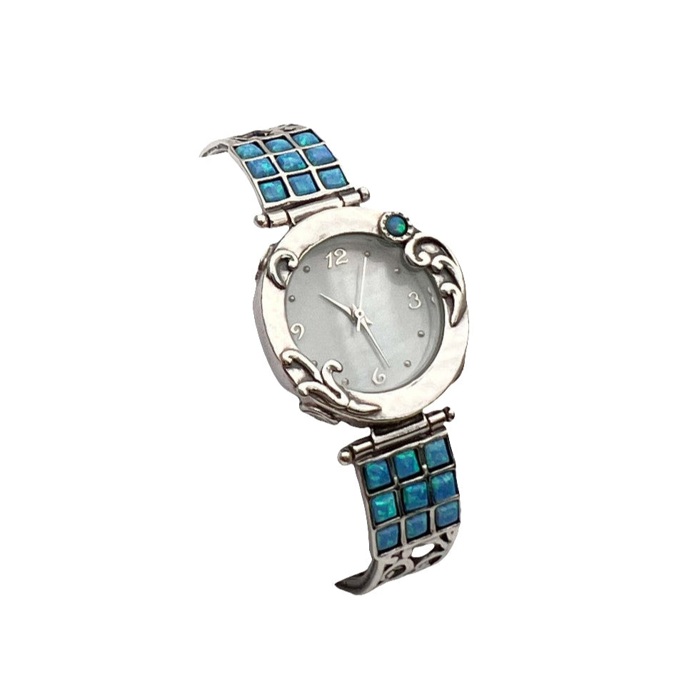 Aviv Silver Watch with Square Opal Bracelet