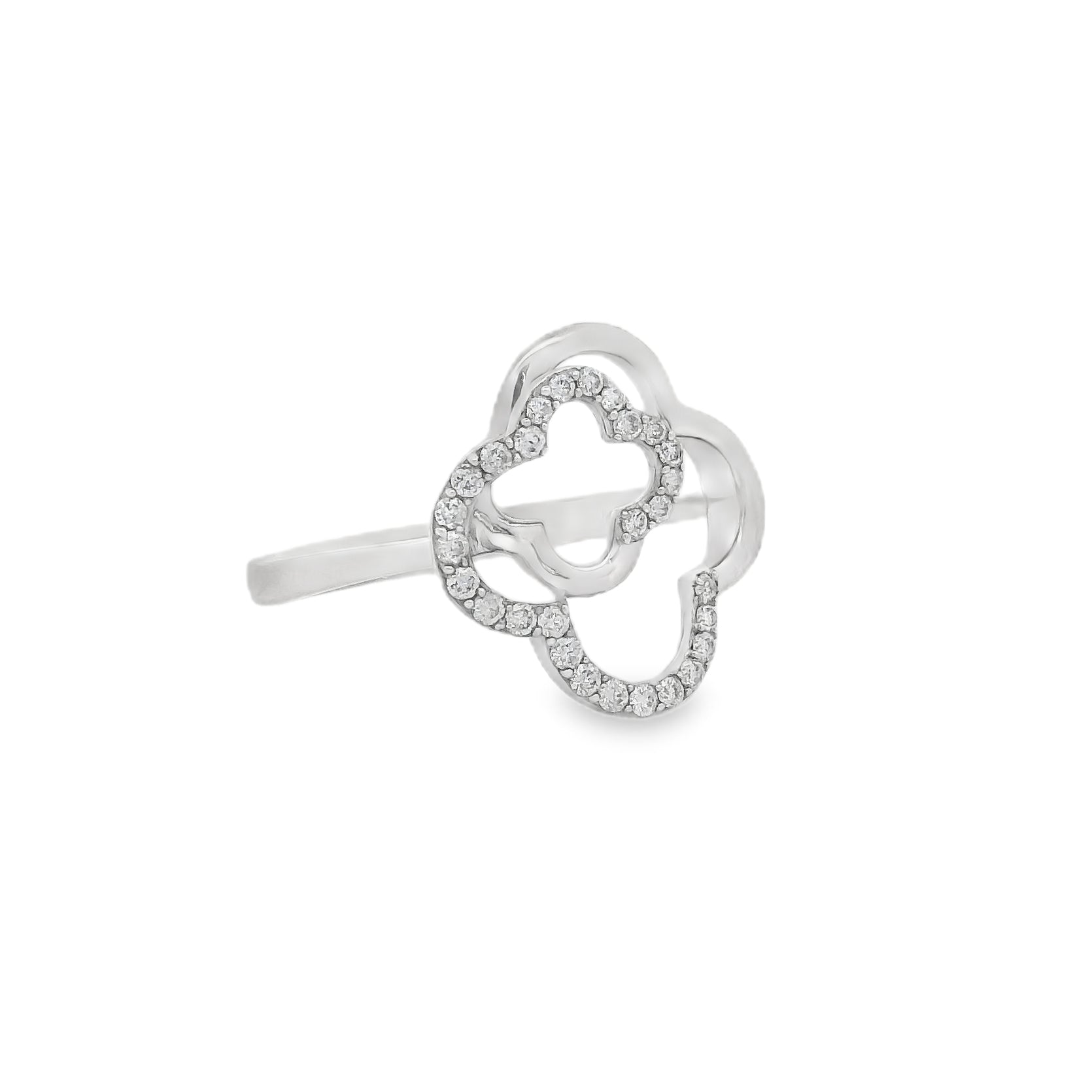 Diamond Clover Ring 18ct White Gold