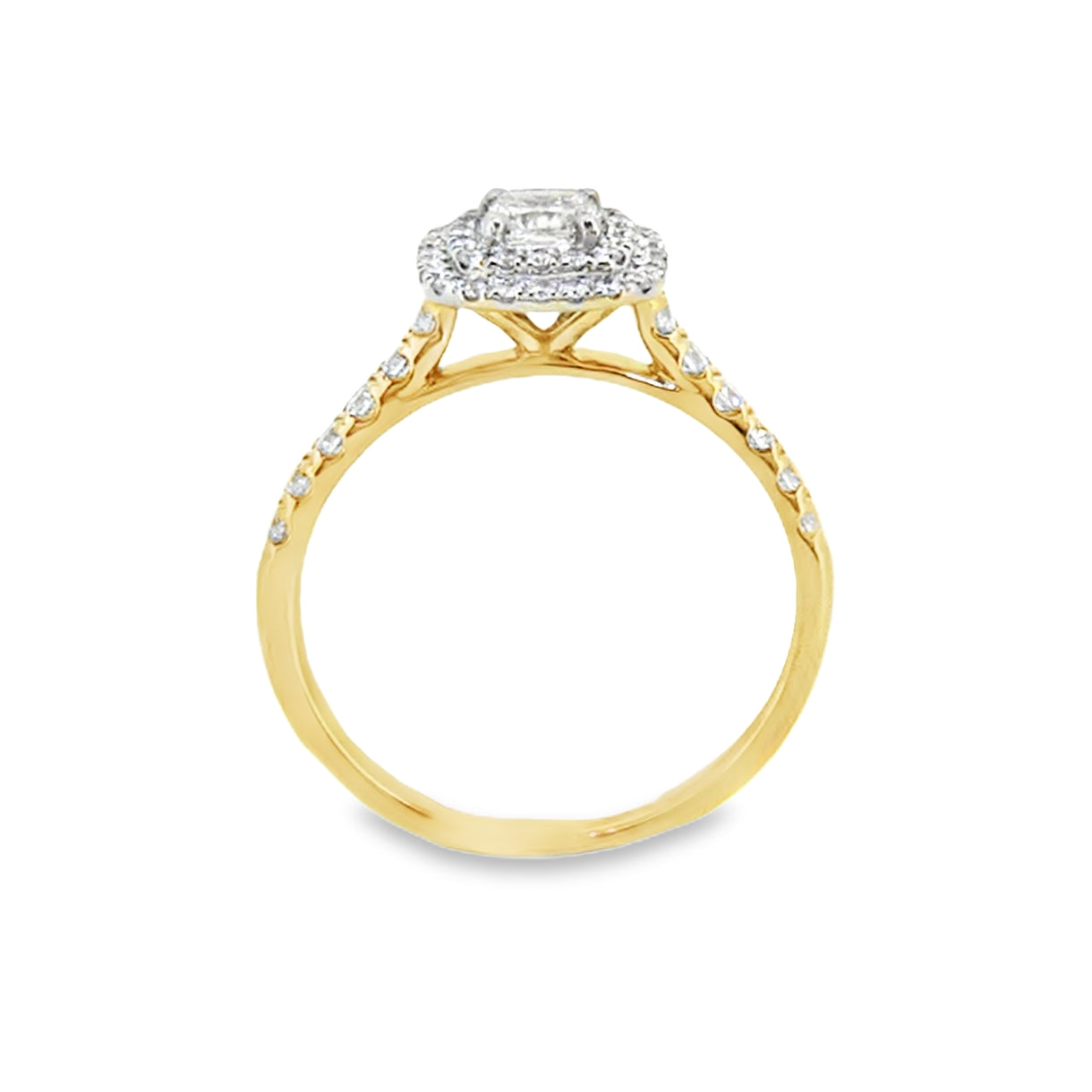 Diamond Cushion Double Halo Ring 0.66ct 18ct Gold profile
