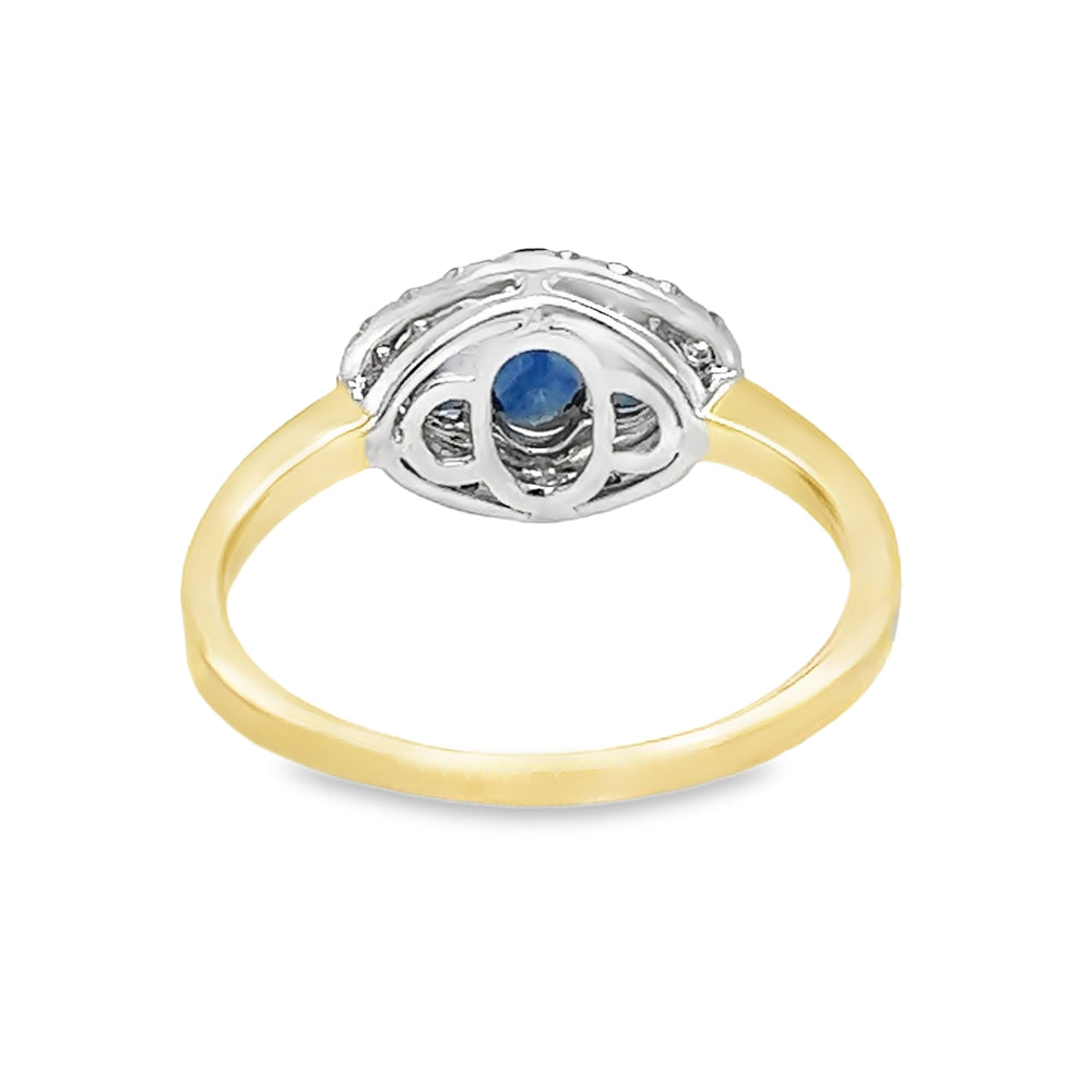 18ct Yellow Gold Sapphire & Diamond Oval Cluster Ring rear