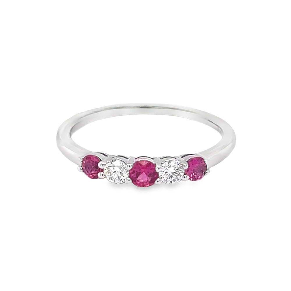 Ruby & Diamond Graduated 5 Stone Eternity Ring 18ct White Gold