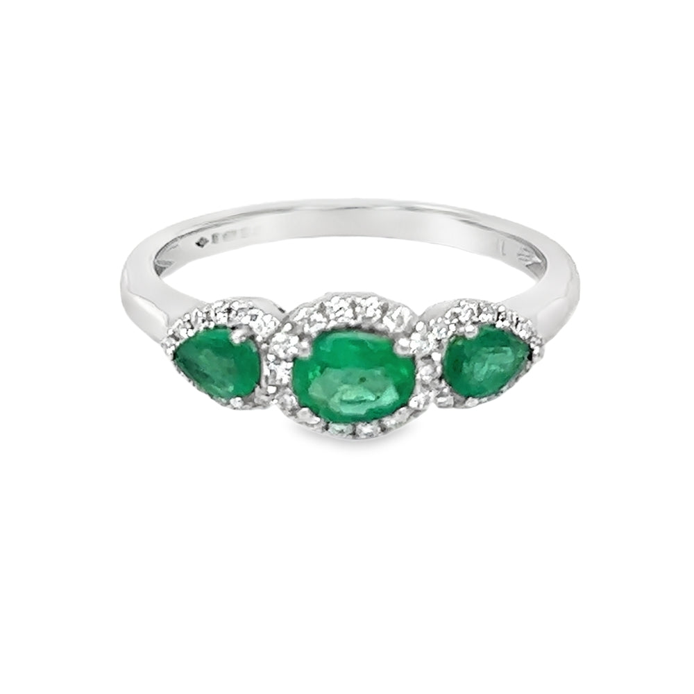 18ct White Gold Diamond Trilogy Halo Ring main image 1