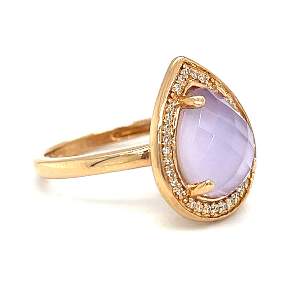 Amethyst Mother of Pearl & Diamond Ring 18ct Gold
