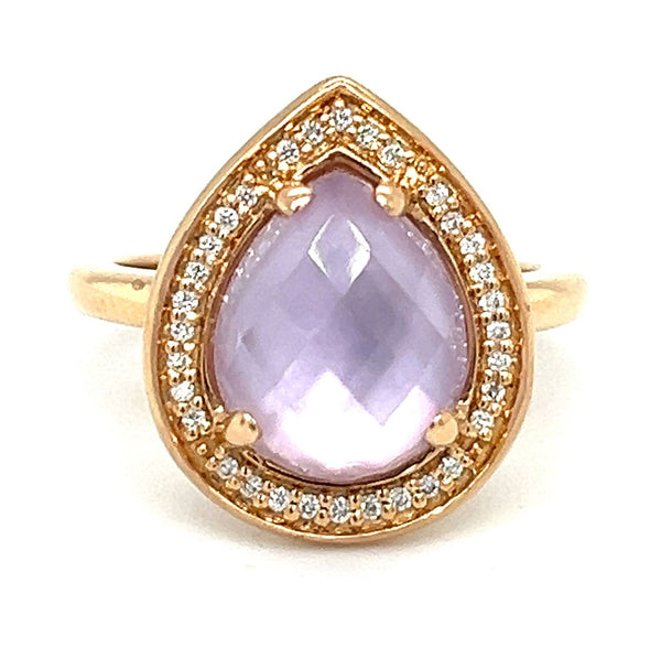Amethyst Mother of Pearl & Diamond Ring 18ct Gold