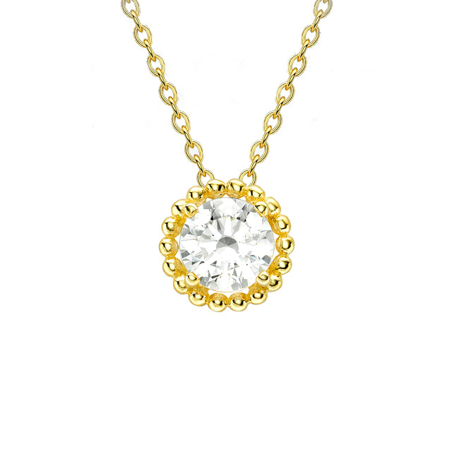 9ct Gold CZ 7mm Halo Adjustable Necklace 43cm-46cm 1.19.0484