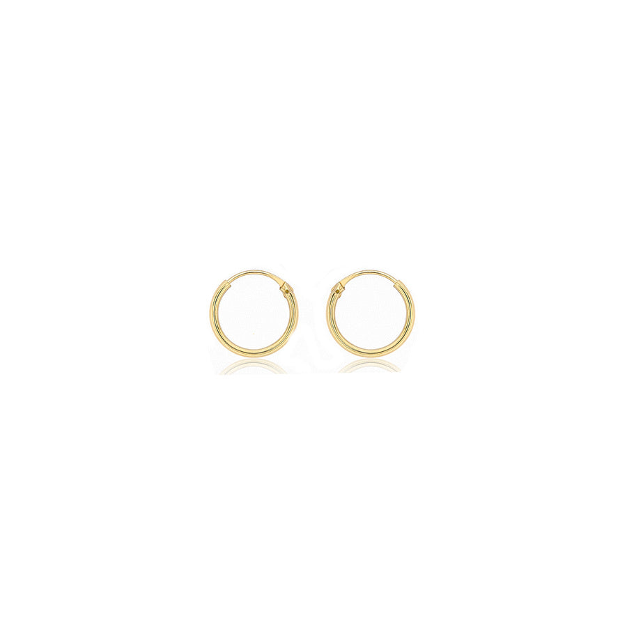 9ct Yellow Gold 1.2mm Plain 10.5mm Sleeper Hoop Earrings