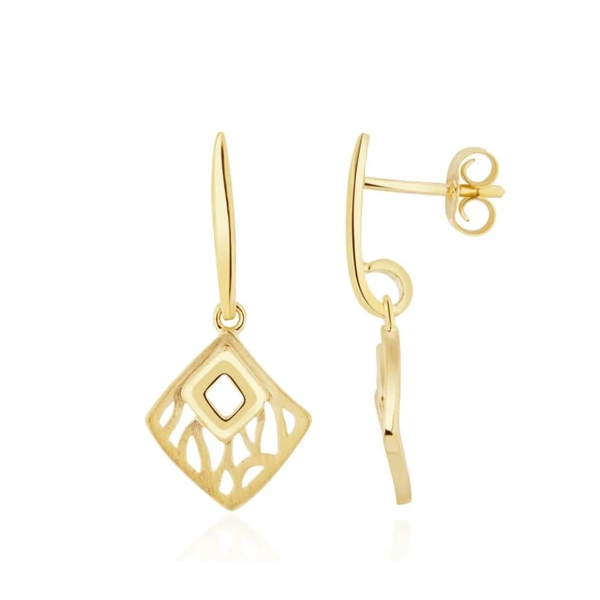 9ct Yellow Gold Bar and Fancy Square Drop Earrings side