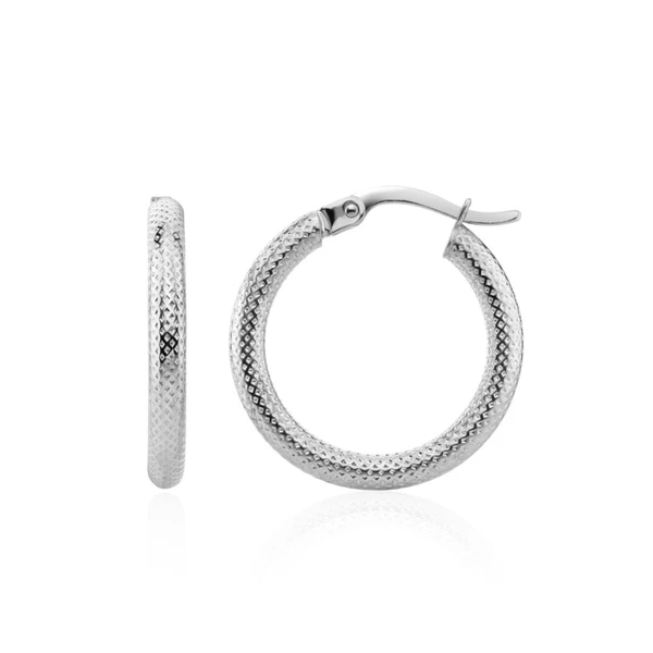 9ct White Gold 20mm Textured Hoop Earrings side