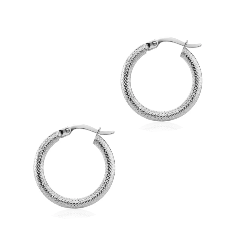 9ct White Gold 20mm Textured Hoop Earrings