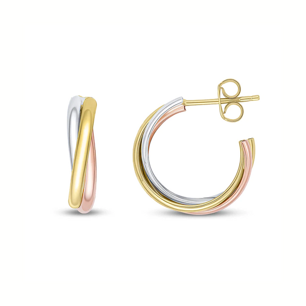 3 Colour Russian Twisted Hoop Earrings 9ct Gold