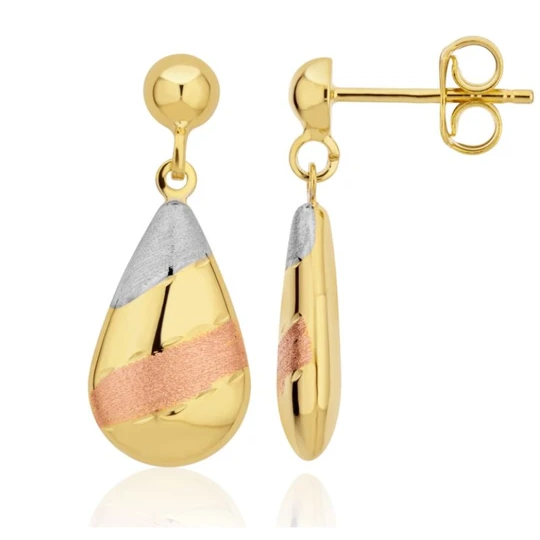 9ct Three Colour Gold Tear Drop Earrings side