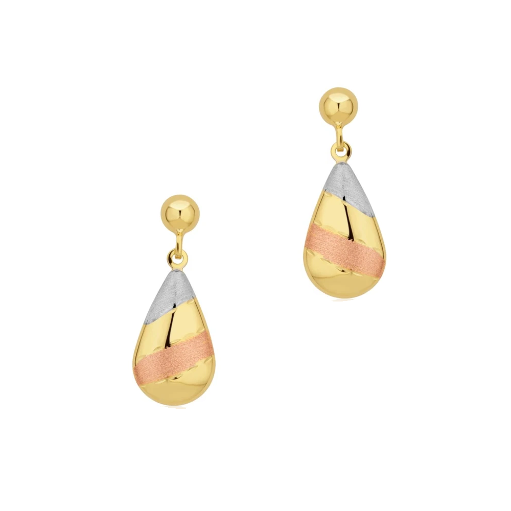 9ct Three Colour Gold Tear Drop Earrings