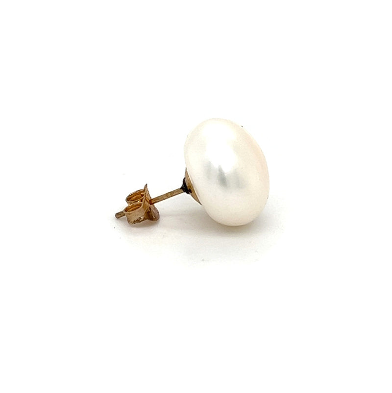 12.5mm Button Fresh Water Cultured Pearl Earring 9ct Gold