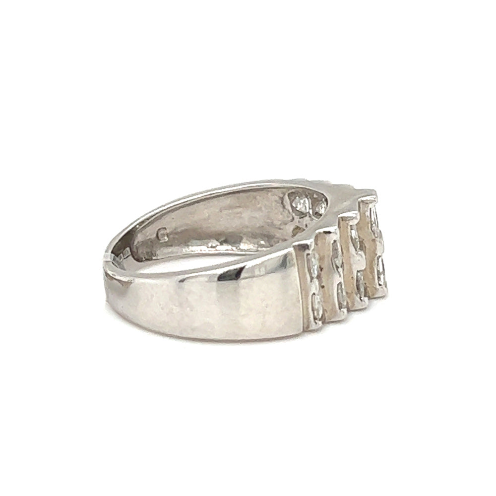 Pre Owned Princess Cut Diamond 2 Row Ring 9ct White Gold side 2