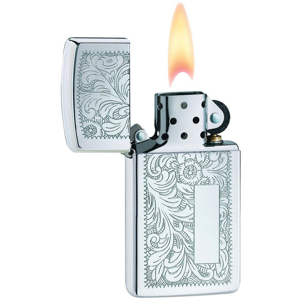 Zippo Slim® High Polished Chrome Venetian® Lighter 1652 open