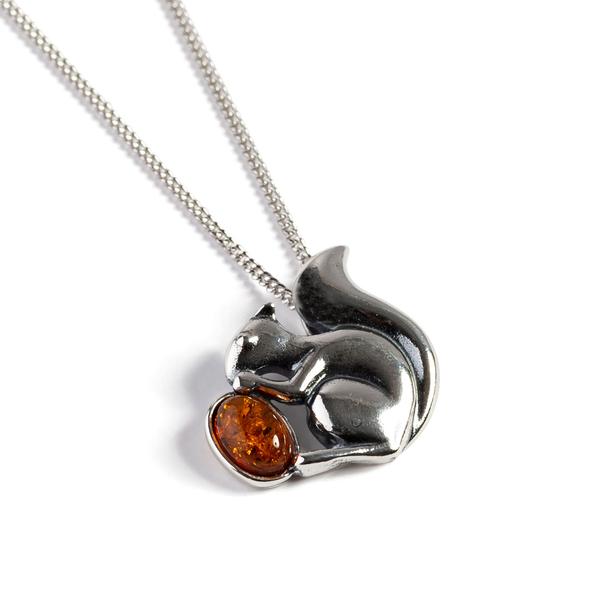 Henryka Squirrel Necklace in Silver and Amber