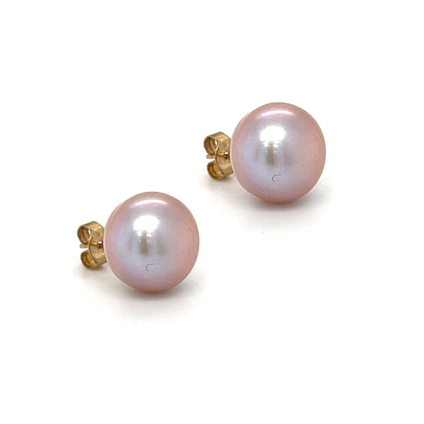 11mm Pinky Grey Fresh Water Cultured Pearl Earring 9ct Gold