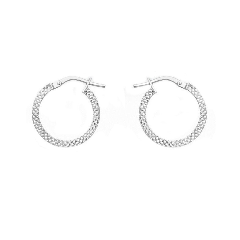 9ct White Gold 15mm Cobra Textured Creole Earrings