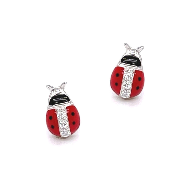 Sterling Silver Ladybug CZ Stud Children's Earrings