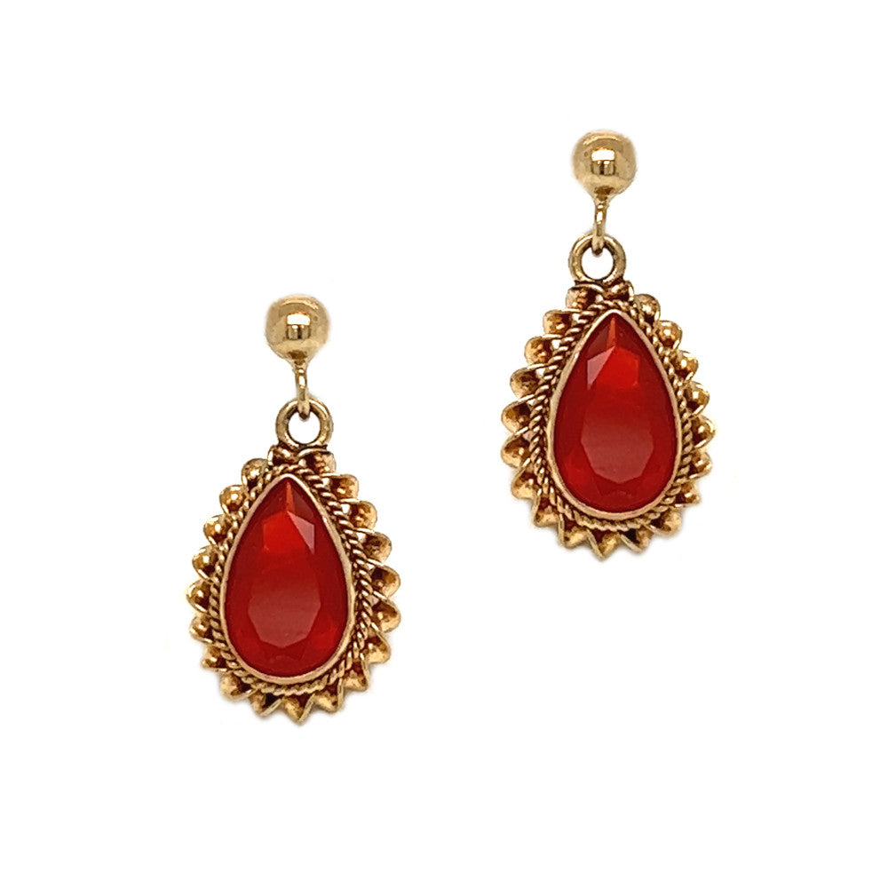 Fire Opal Drop Earrings 9ct Yellow Gold