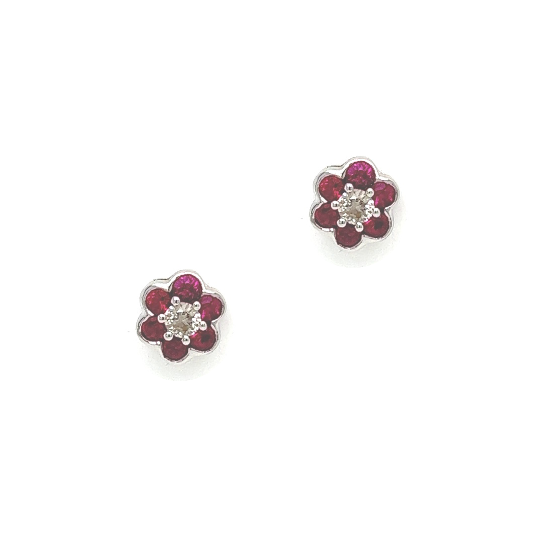 18ct White Gold Ruby & Diamond Daisy Earrings