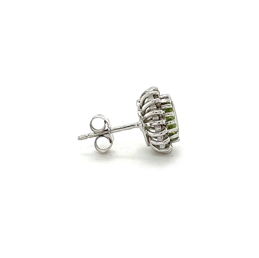 9ct White Gold Peridot & Diamond Oval Cluster Earrings profile