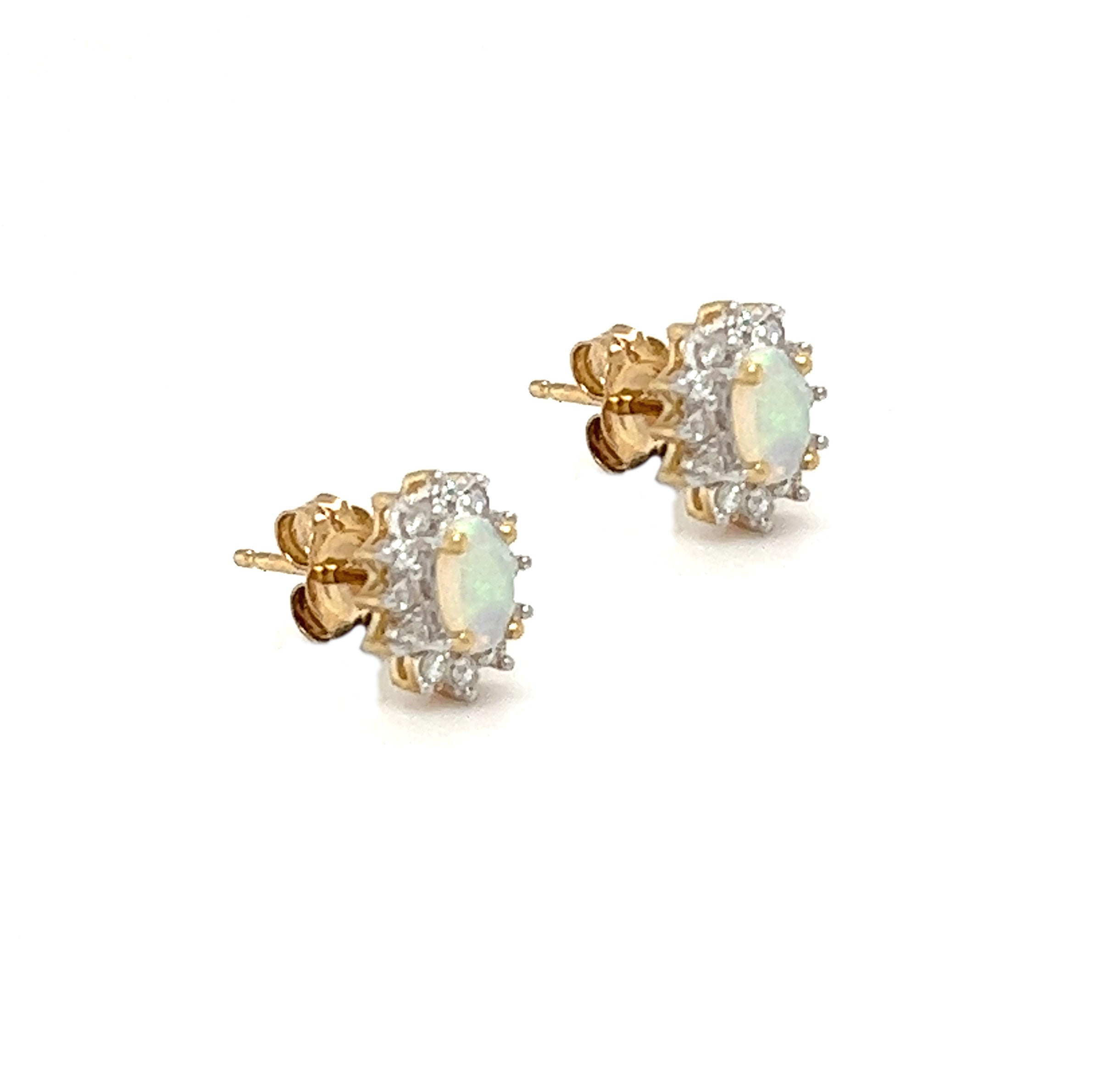 Amore Opal & Diamond Cluster Earrings 9ct Gold