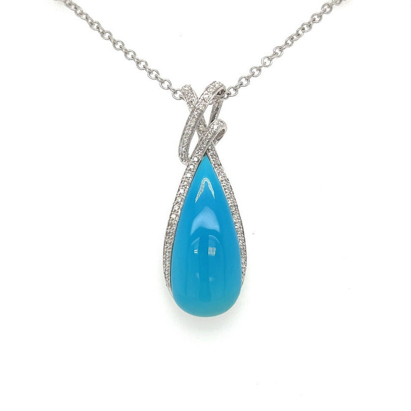 Turquoise & Diamond Pendant 9ct White Gold