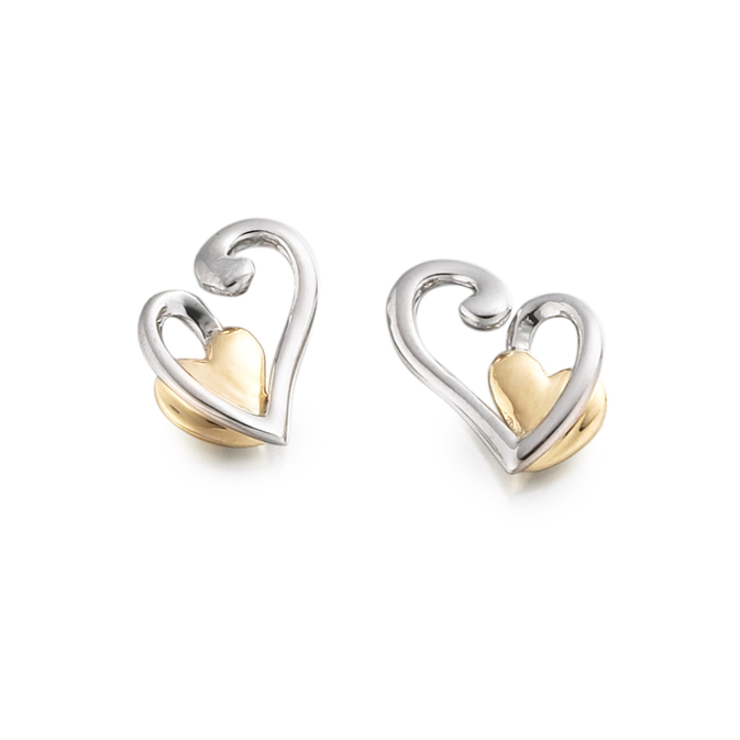9ct 2 Colour Gold Helana Heart Earrings by Amore