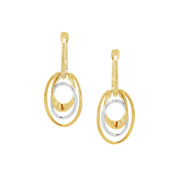 9ct Yellow & White Gold Open Oval Drop Earrings by Amore