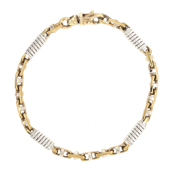 9ct 2 Colour Gold Round Marine Link Bracelet