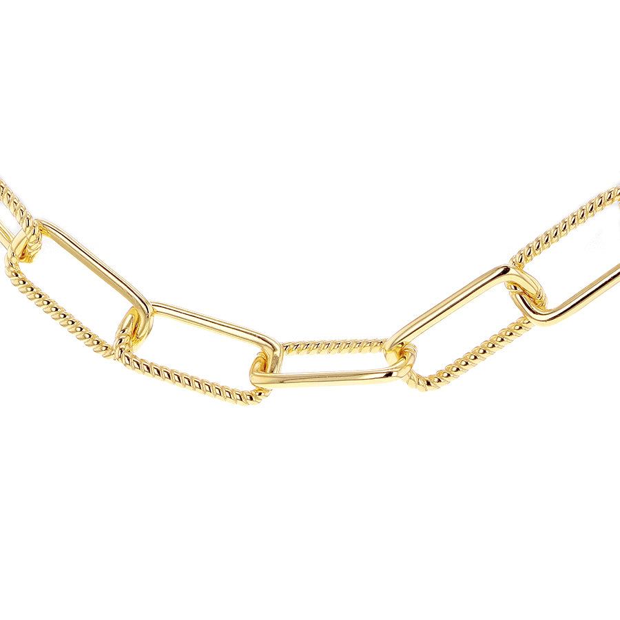 Silver Yellow Gold Plated Rectangular Twist Paper Chain Link Necklace